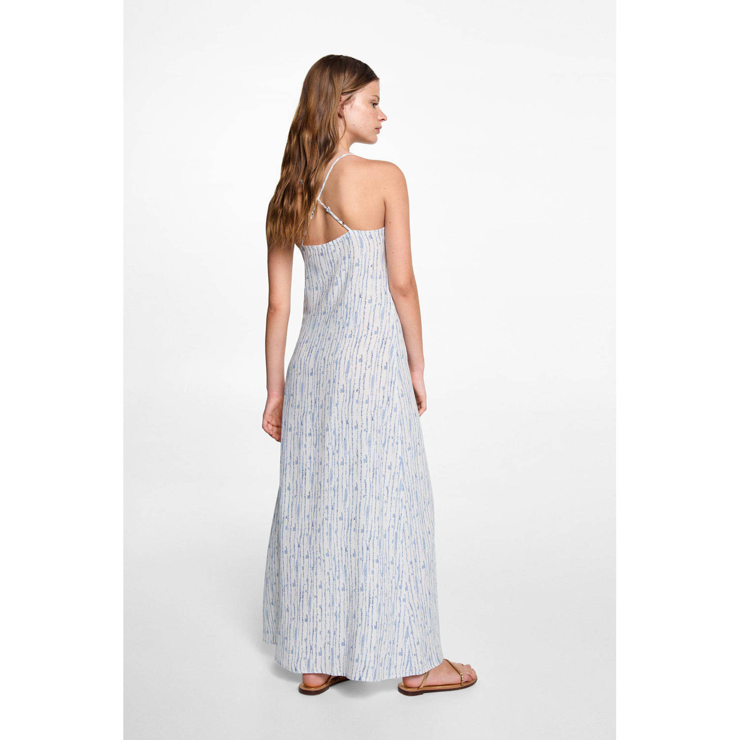 MANGO TEEN maxi jurk met all over print naturel wit blauw
