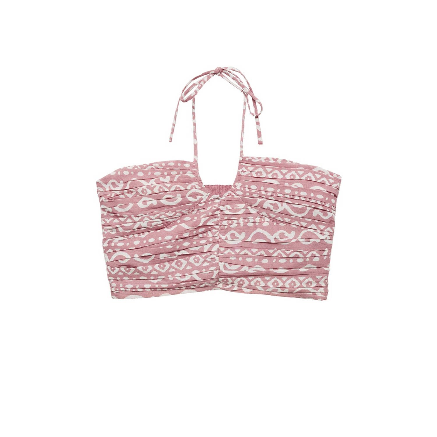 MANGO TEENS crop top met all over print pastelroze Meisjes Katoen Vierkante hals 152(XXS)