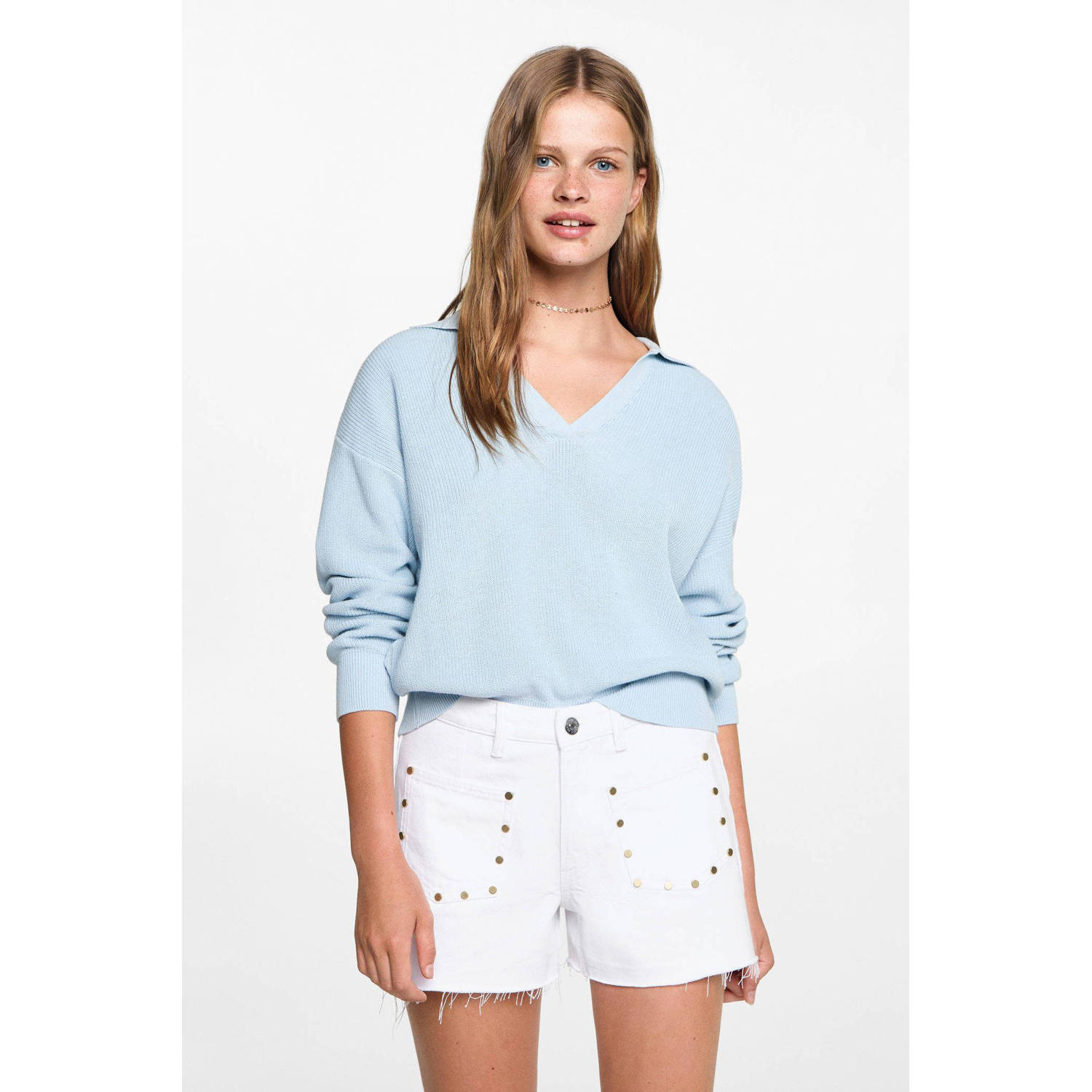 MANGO TEEN denim short met all over print en studs wit