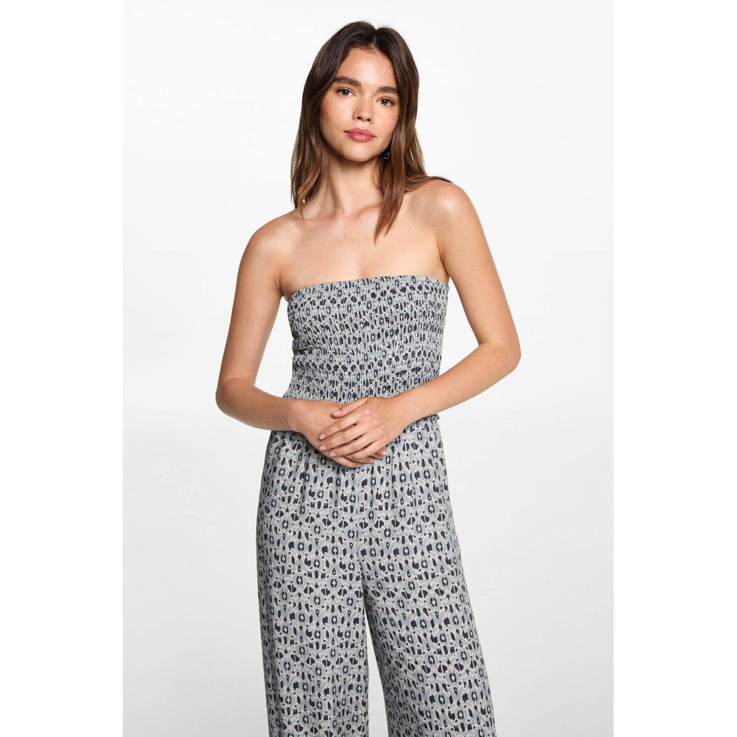 GO TEENS jumpsuit met all over print beige grijs Viscose All over print 152(XXS)
