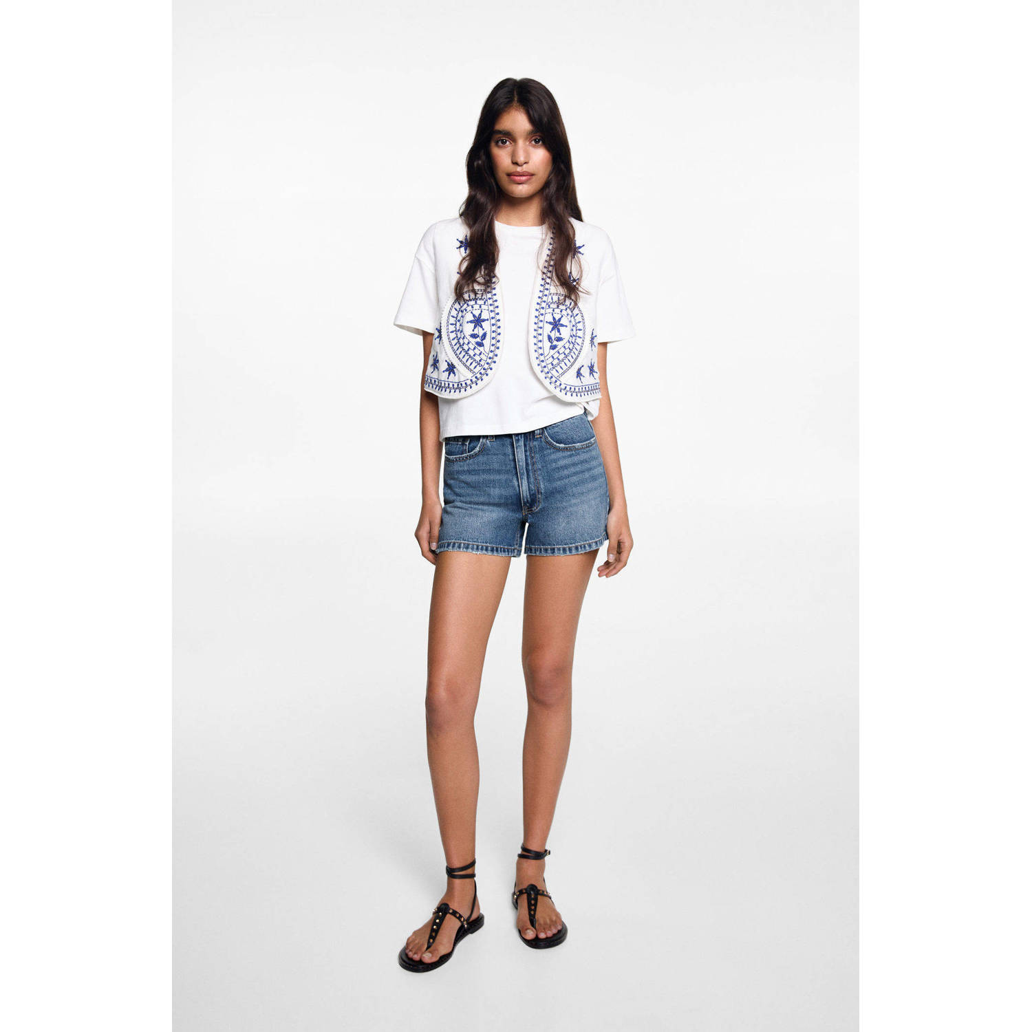 Mango Kids regular fit denim short changeant blauw