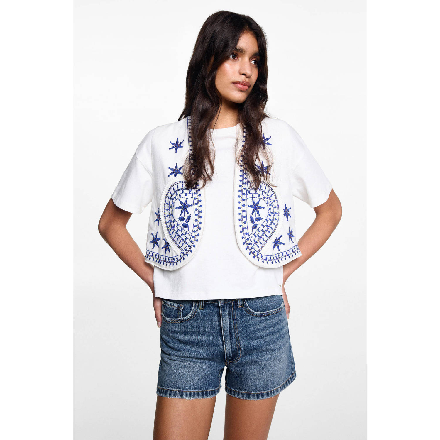 Mango Kids regular fit denim short changeant blauw