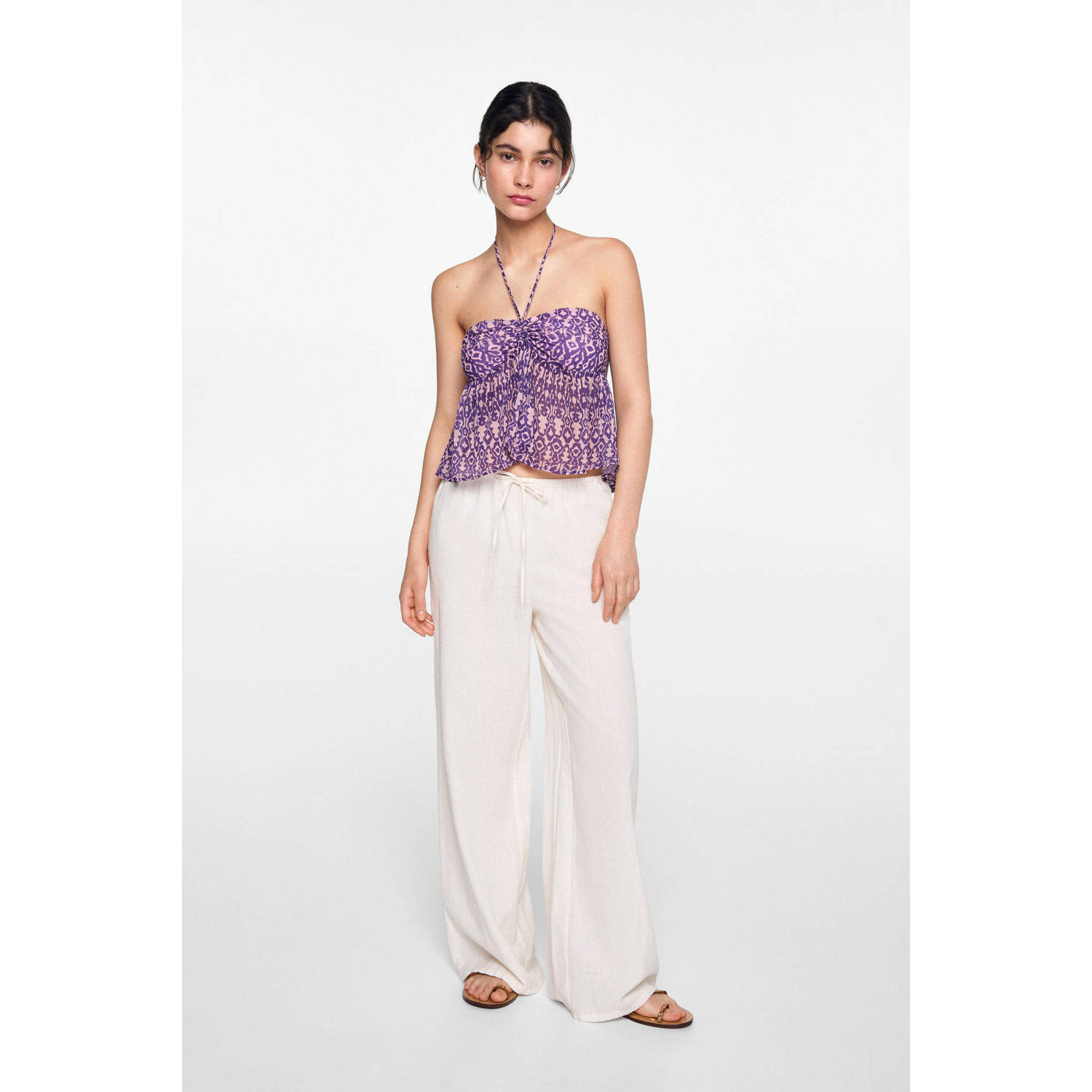 MANGO TEEN strapless top met all over print paars roze
