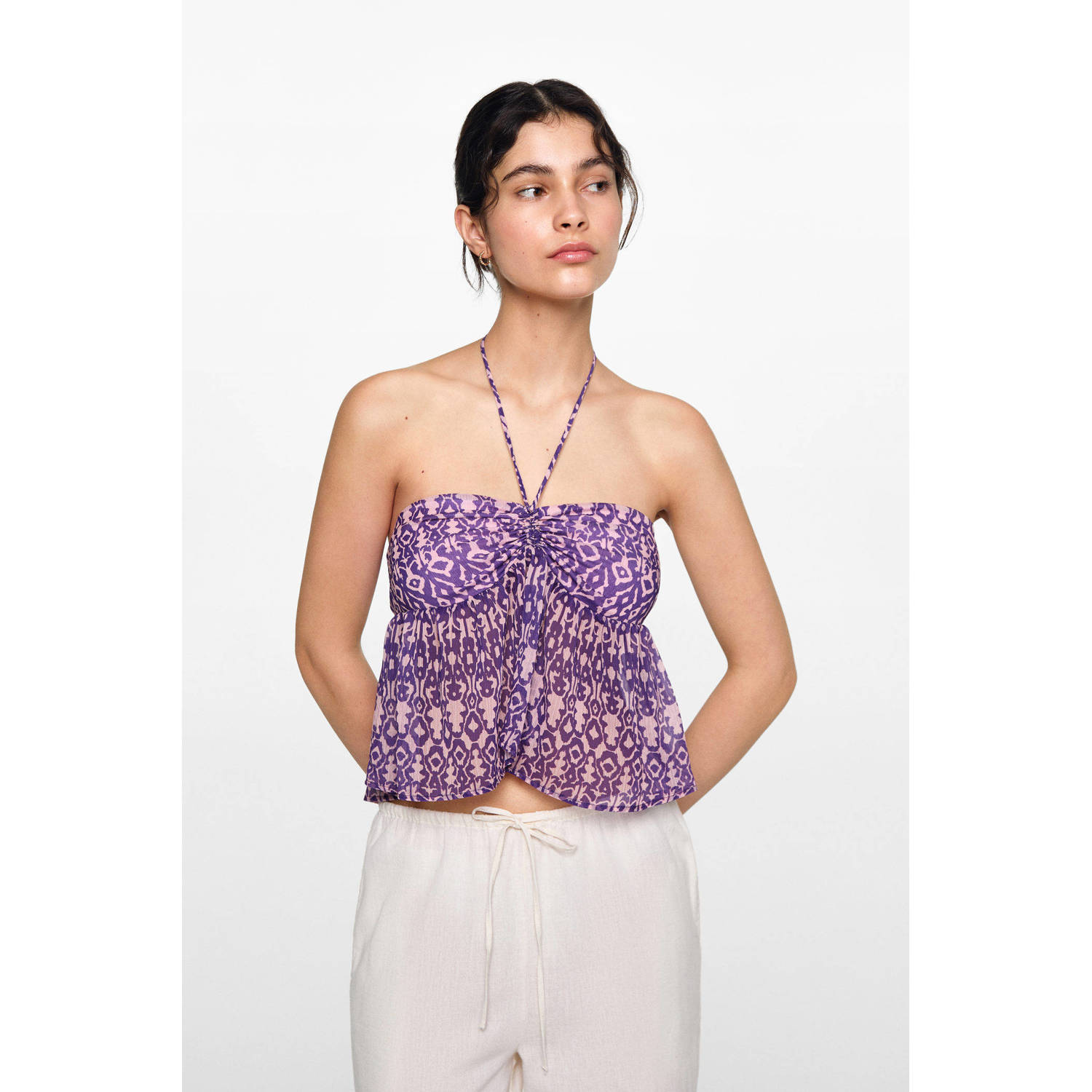 MANGO TEENS strapless top met all over print paars roze All over print 152(XXS)