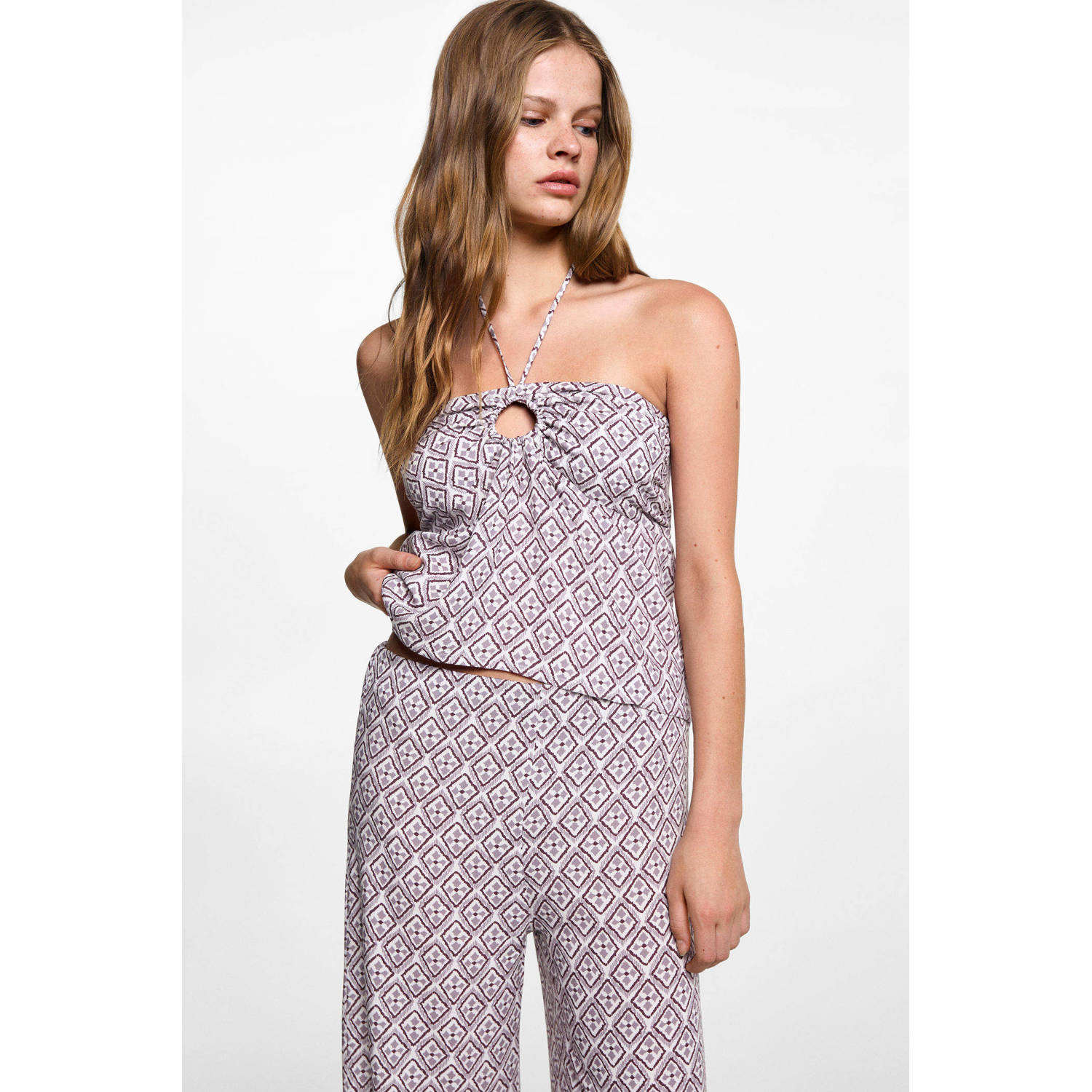 MANGO TEENS haltertop met all over print lila Paars All over print 152(XXS)