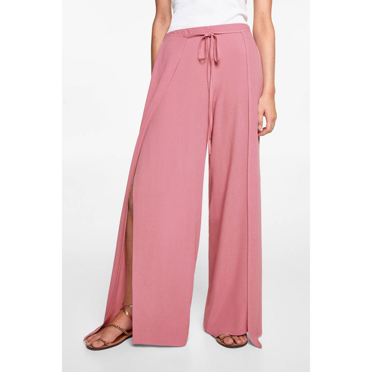 MANGO TEENS wide leg broek roze Meisjes Viscose Effen 152(XXS)
