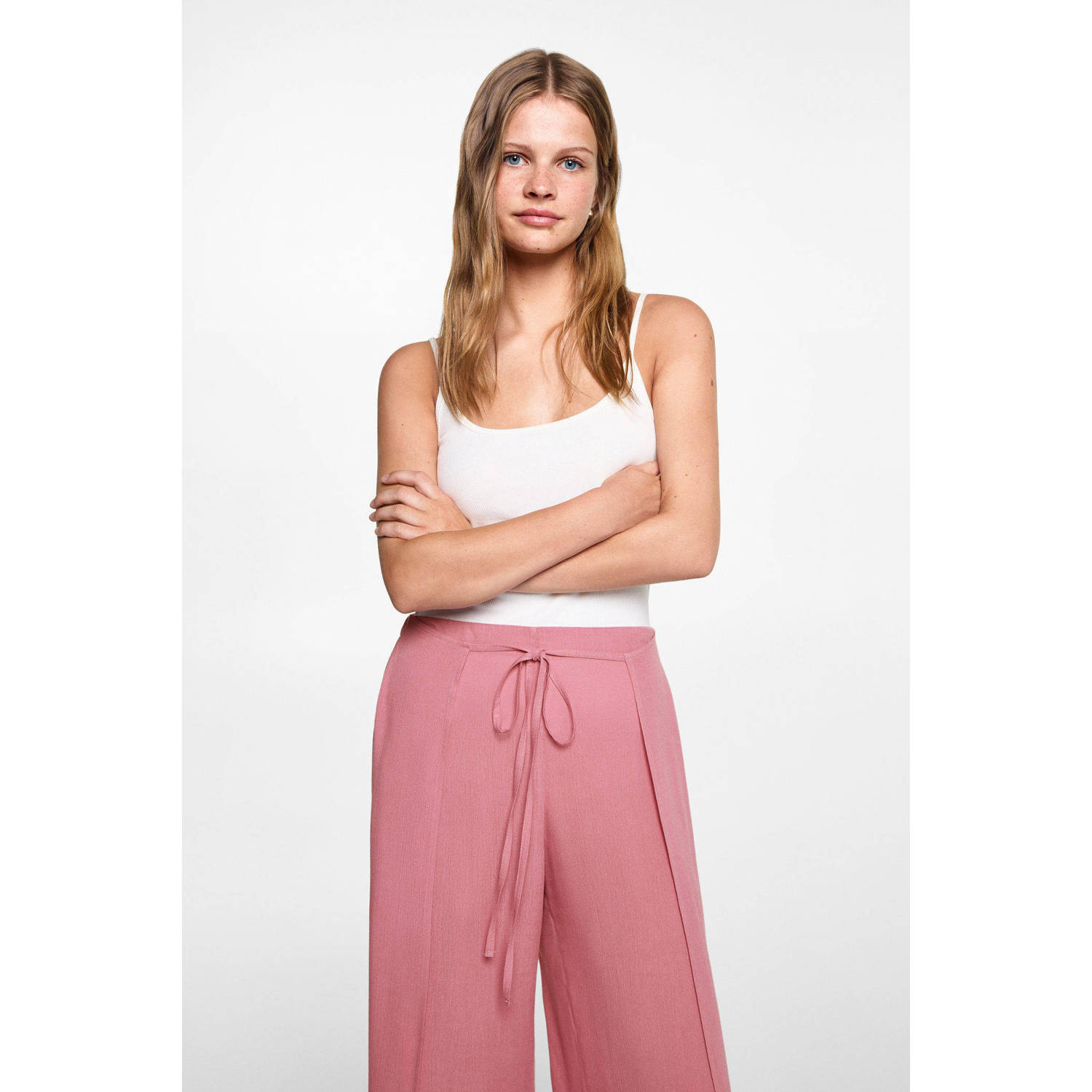 MANGO TEEN wide leg broek roze