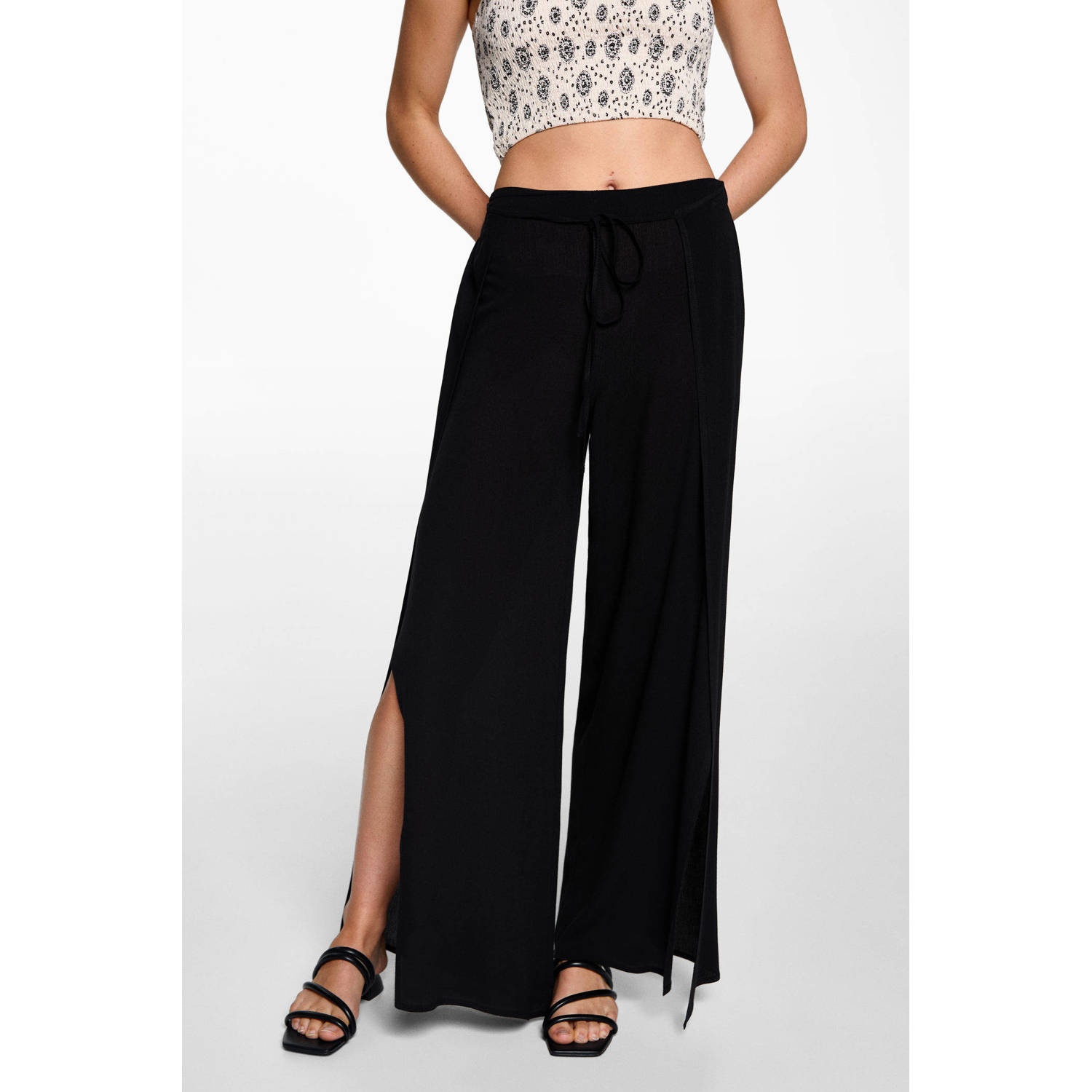MANGO TEENS wide leg broek zwart Meisjes Viscose Effen 152(XXS)
