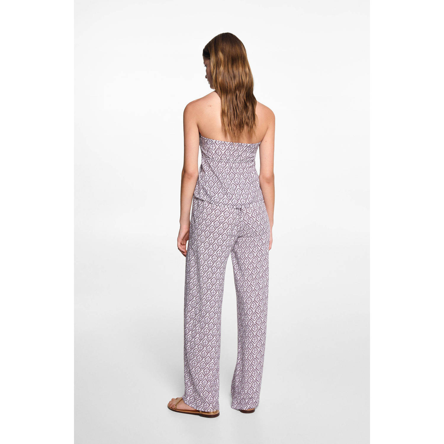 MANGO TEEN broek met all over print lila wit