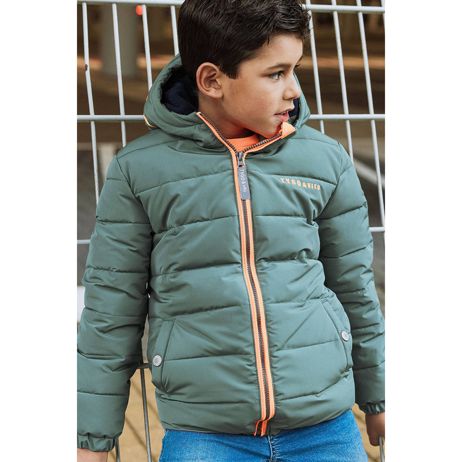 TYGO & vito gewatteerde winterjas Jix groen oranje