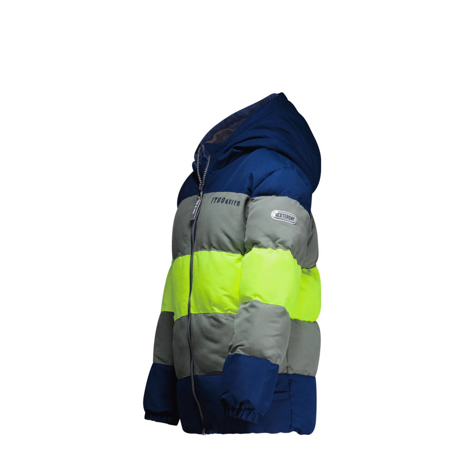 TYGO & vito gewatteerde winterjas Joppe donkerblauw groen neon geel