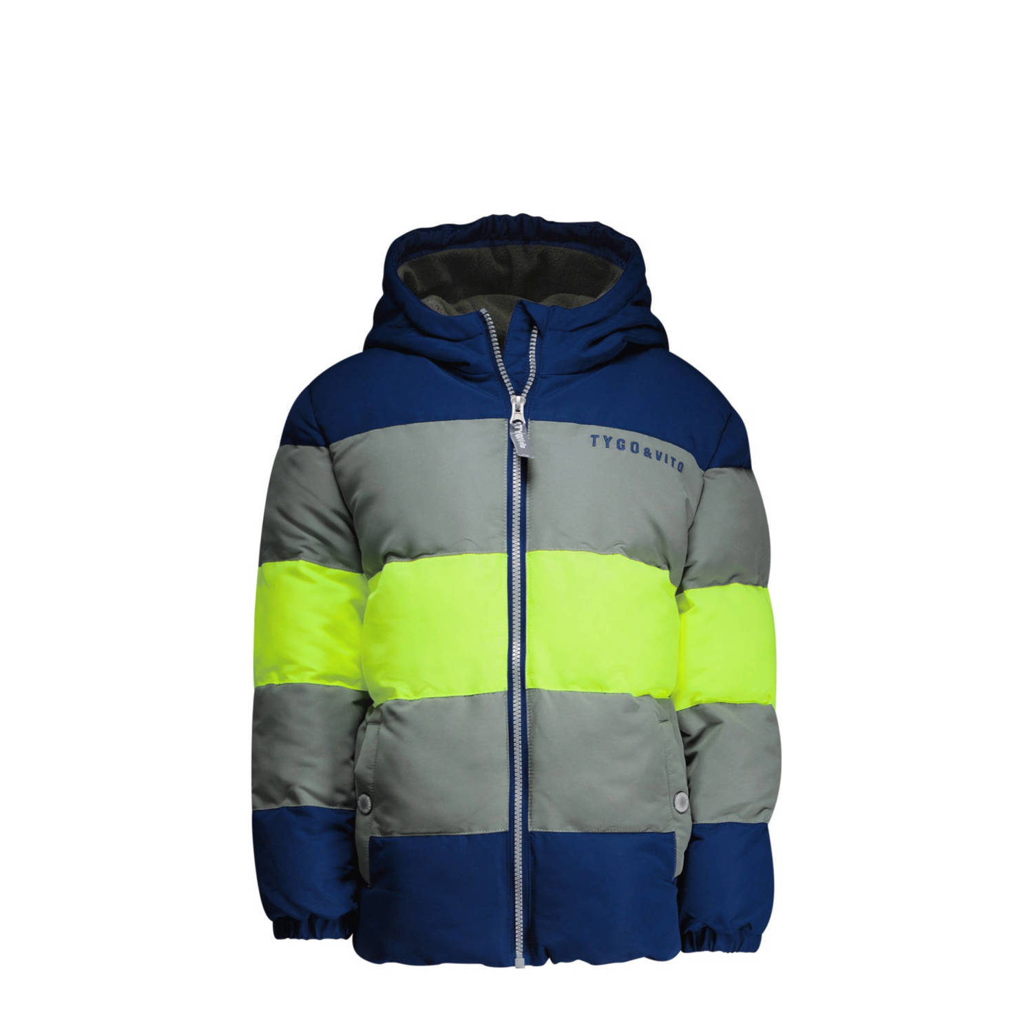 TYGO & vito gewatteerde winterjas Joppe donkerblauw groen neon geel Jongens Polyester Capuchon 122 128