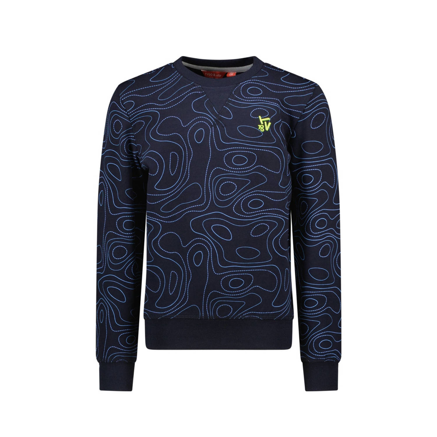 TYGO & vito sweater Senna met all over print donkerblauw