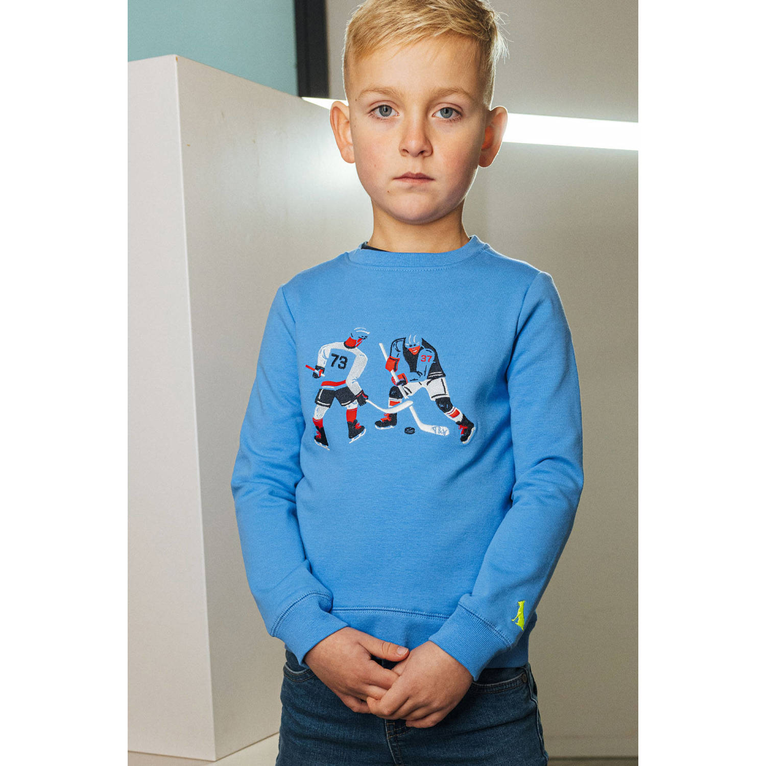TYGO & vito sweater Safa met printopdruk helderblauw