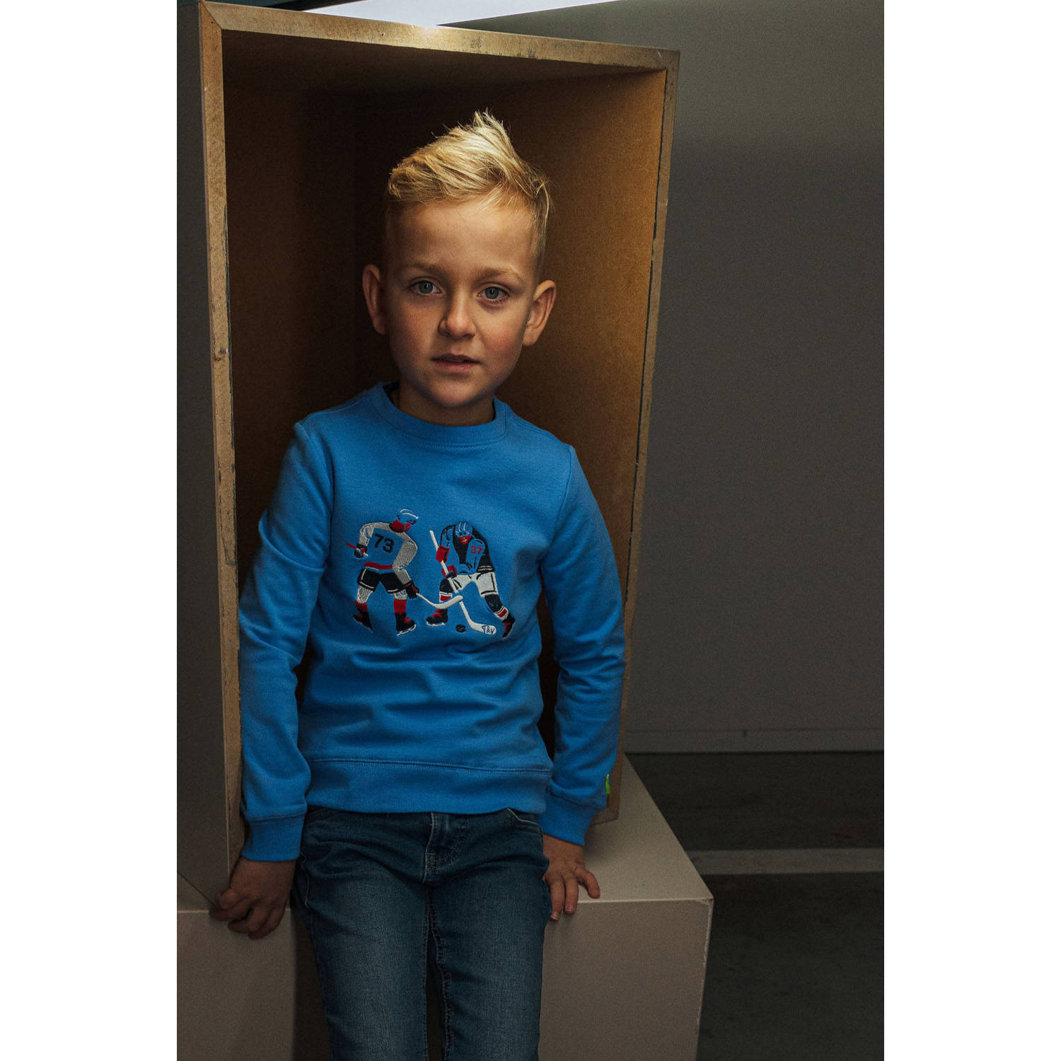 TYGO & vito sweater Safa met printopdruk helderblauw