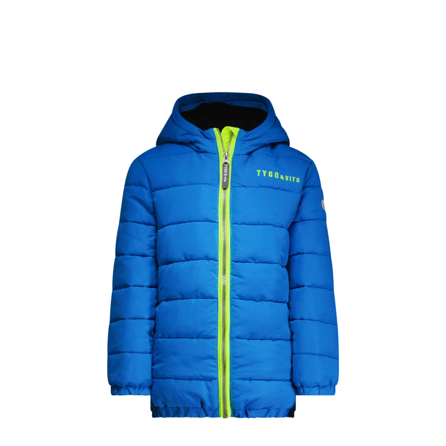 TYGO & vito gewatteerde winterjas Jix helderblauw neon geel Jongens Polyester Capuchon 146 152