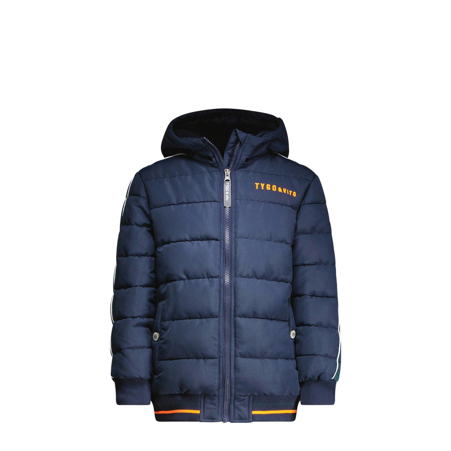 TYGO & vito gewatteerde winterjas Jude donkerblauw oranje