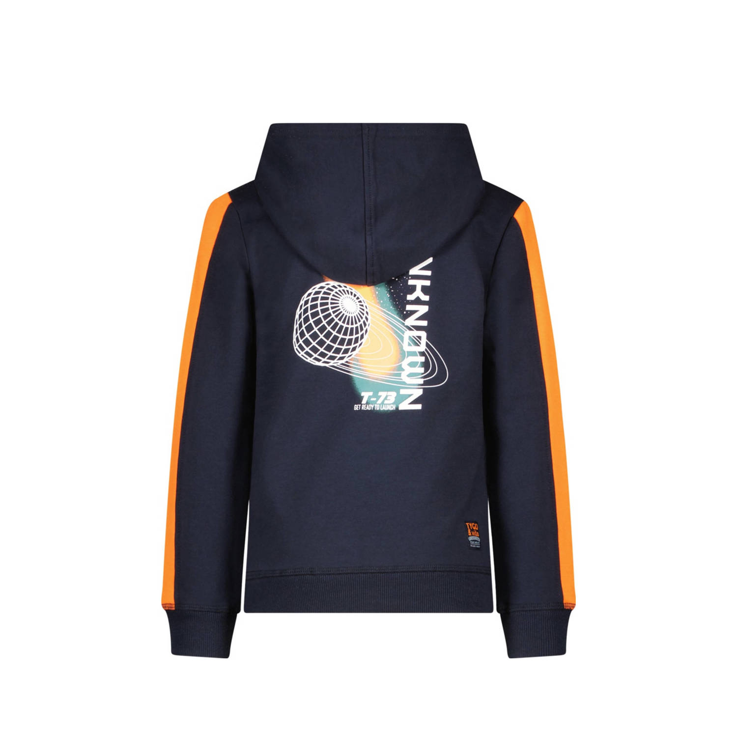 TYGO & vito hoodie Huxley met backprint donkerblauw oranje