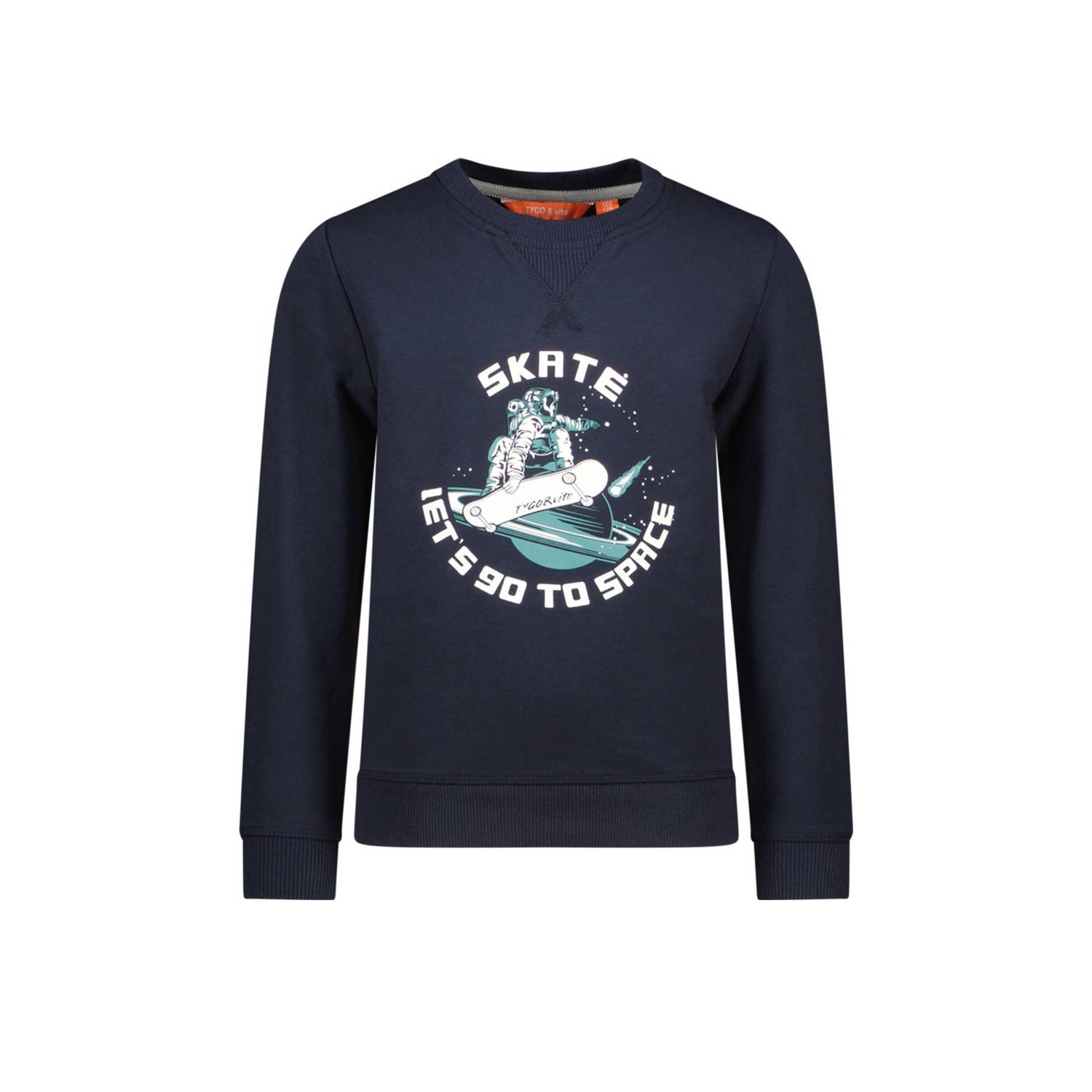 TYGO & vito sweater Sten met contrastbies donkerblauw