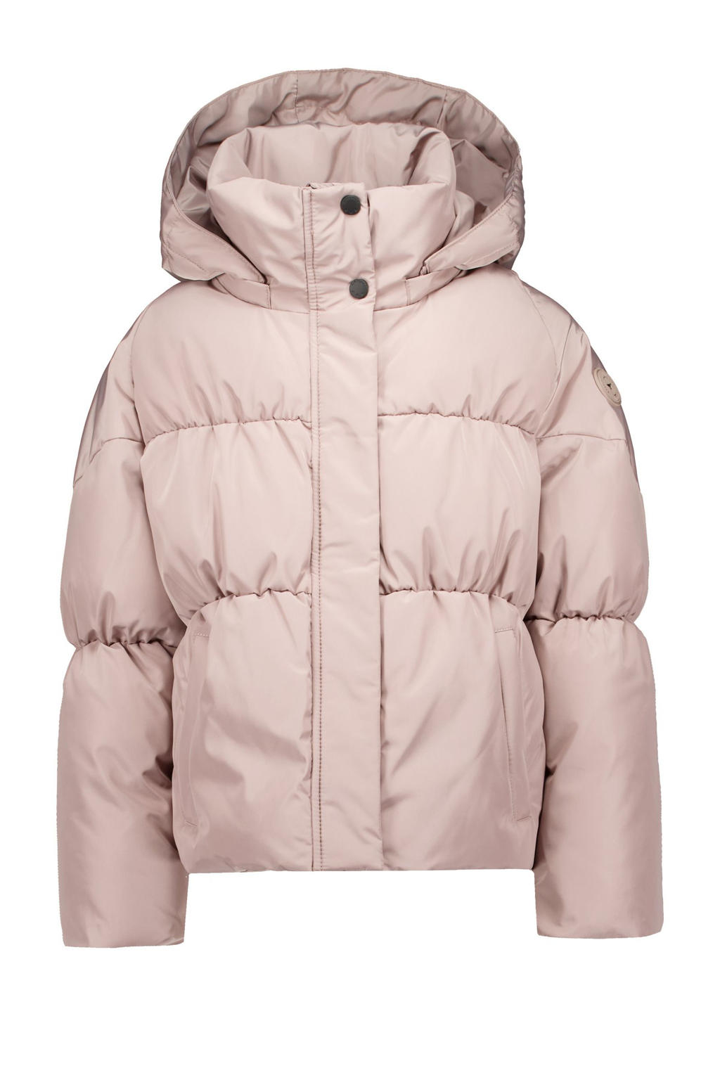 Roze meisjes Airforce gewatteerde winterjas van katoen met effen, lange mouwen, capuchon en blinde ritssluiting