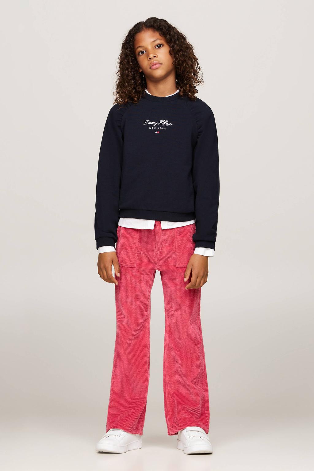 Roze meisjes Tommy Hilfiger corduroy broek met rits- en knoopsluiting en effen