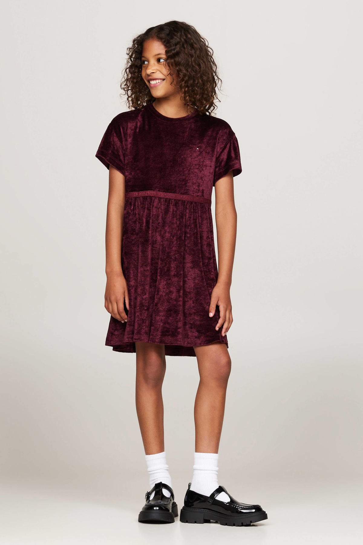 Tommy Hilfiger fluwelen jurk donkerrood wehkamp