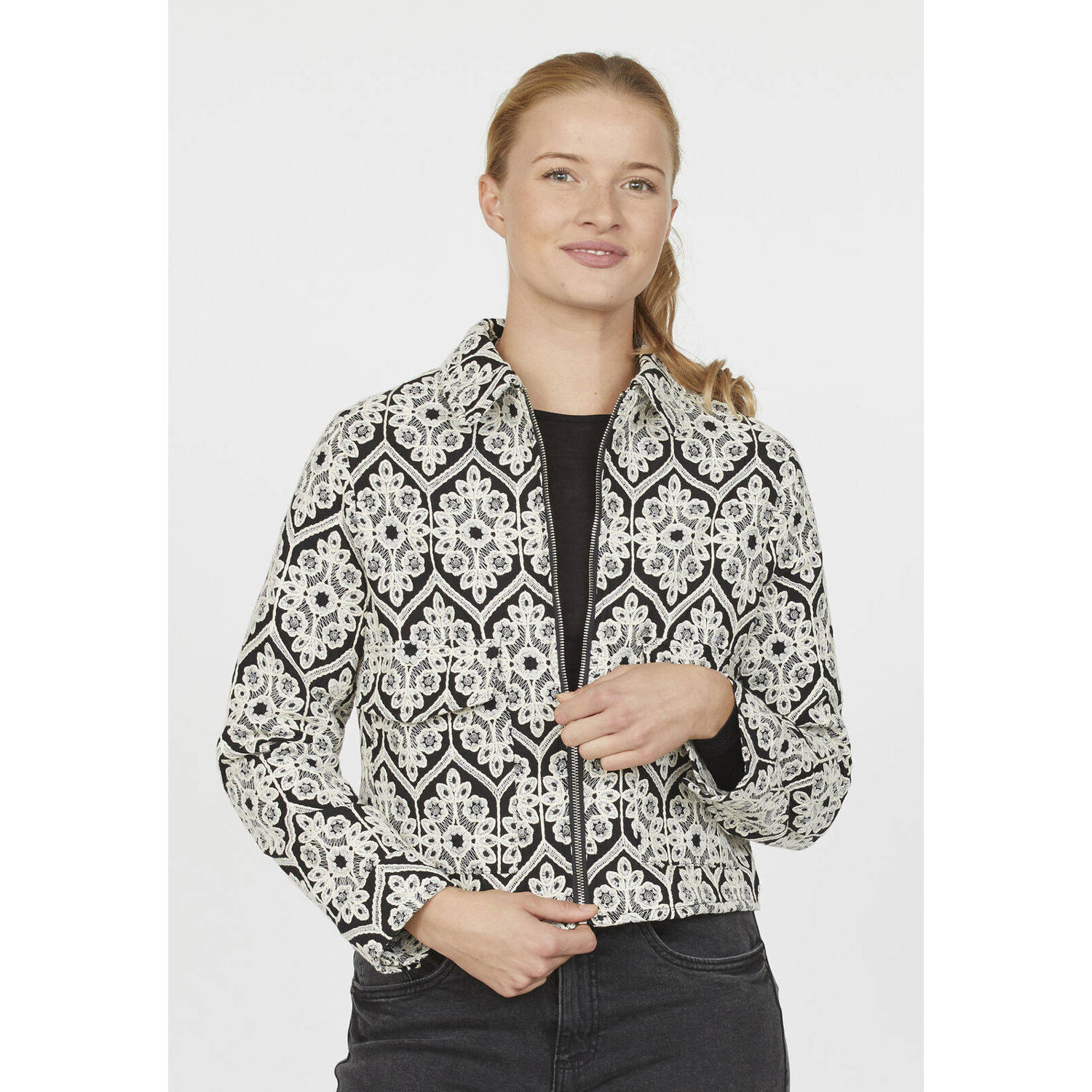 SisterS Point jasje met all over print zwart wit