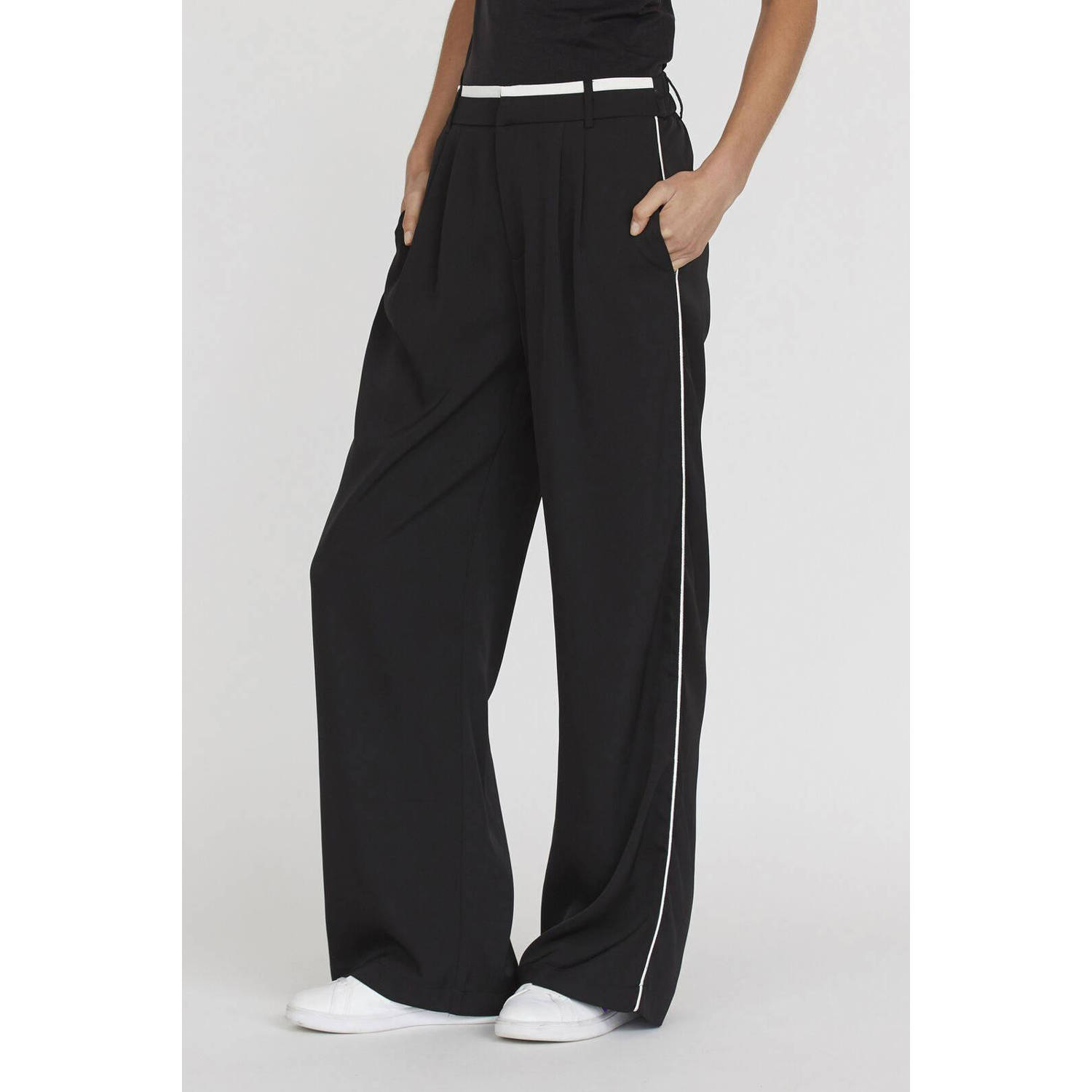 SisterS Point high waist straight fit broek zwart wit