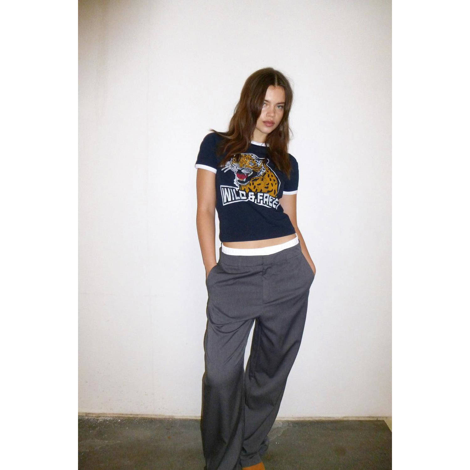 NOISY MAY high waist slim fit pantalon grijs