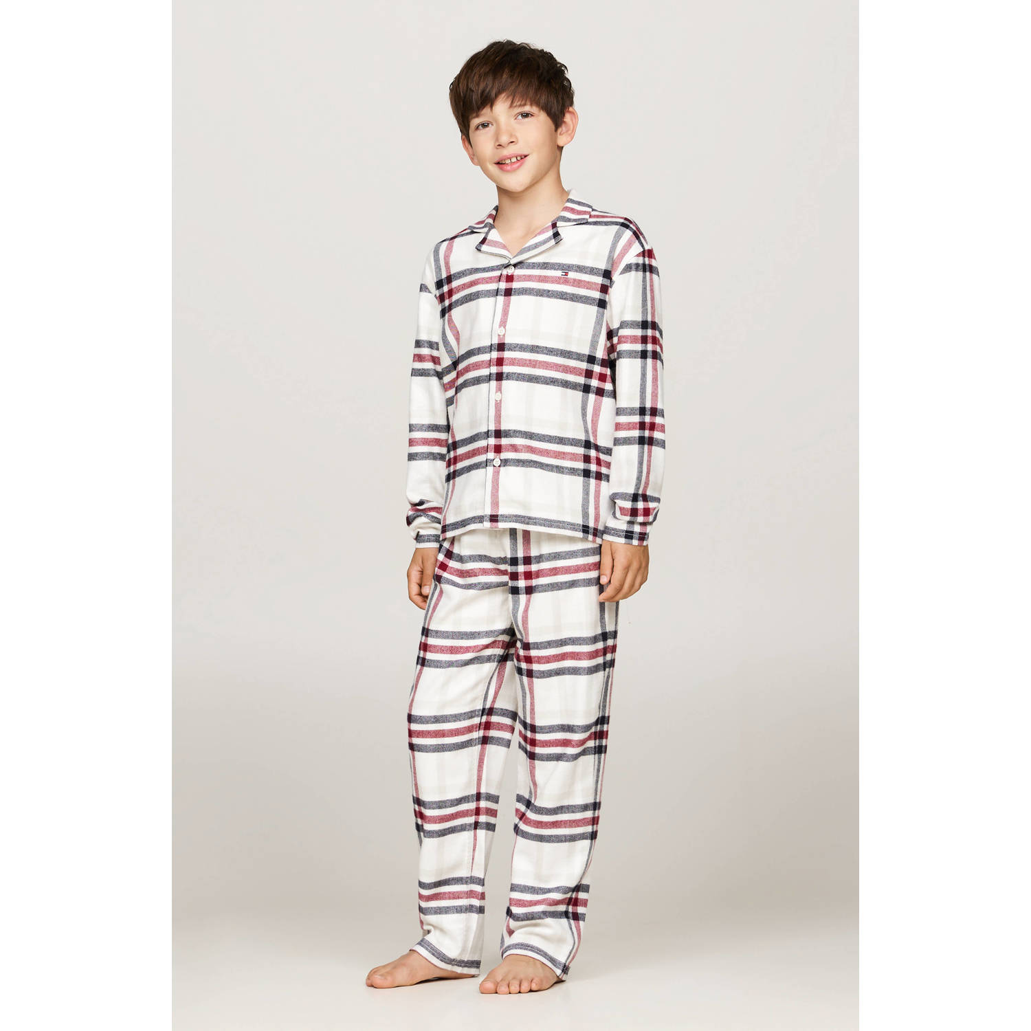 Tommy Hilfiger geruite pyjama ecru donkerblauw rood