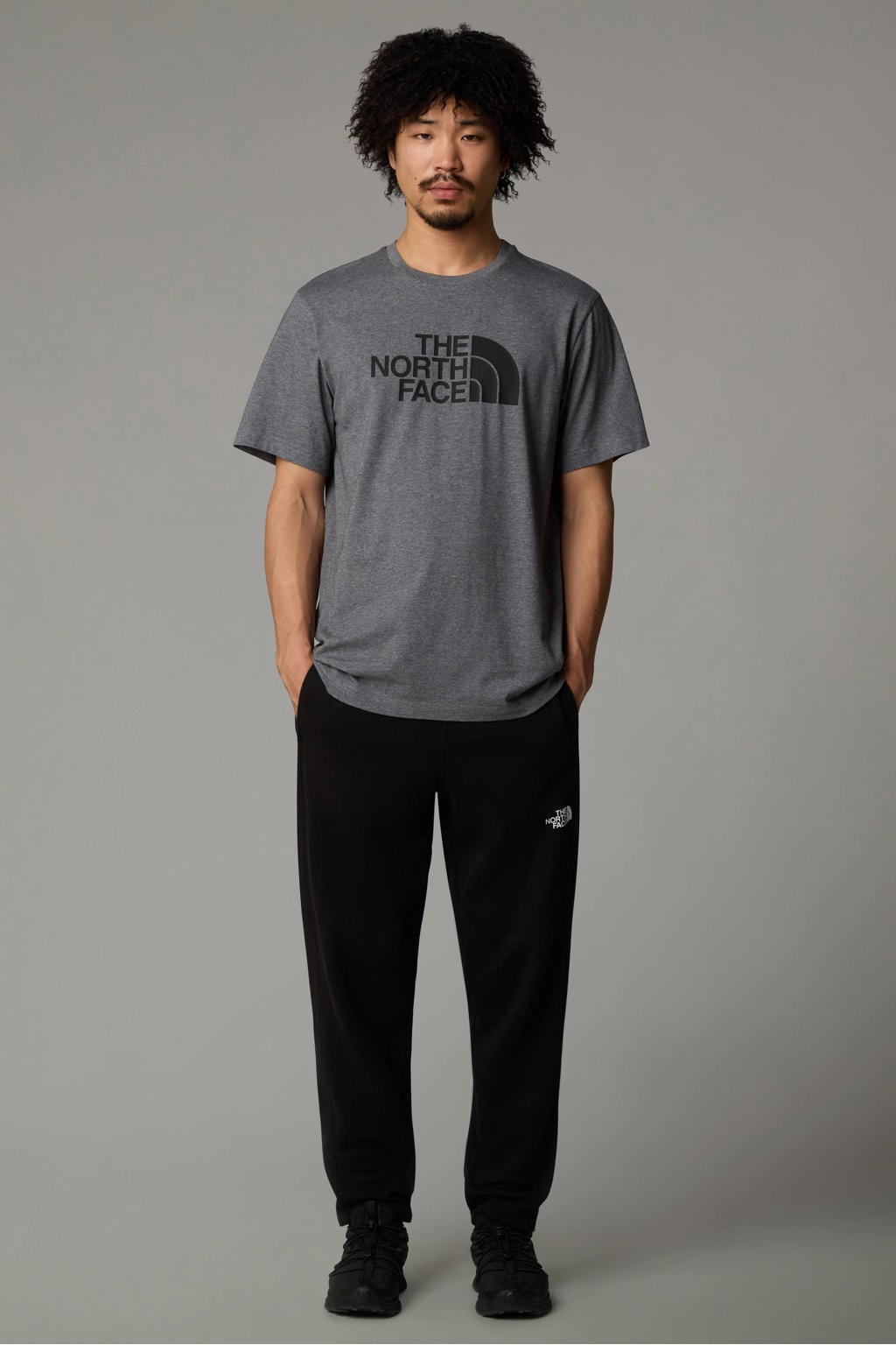 Grijze heren The North Face T-shirt Easy van katoen met printopdruk, korte mouwen en ronde hals