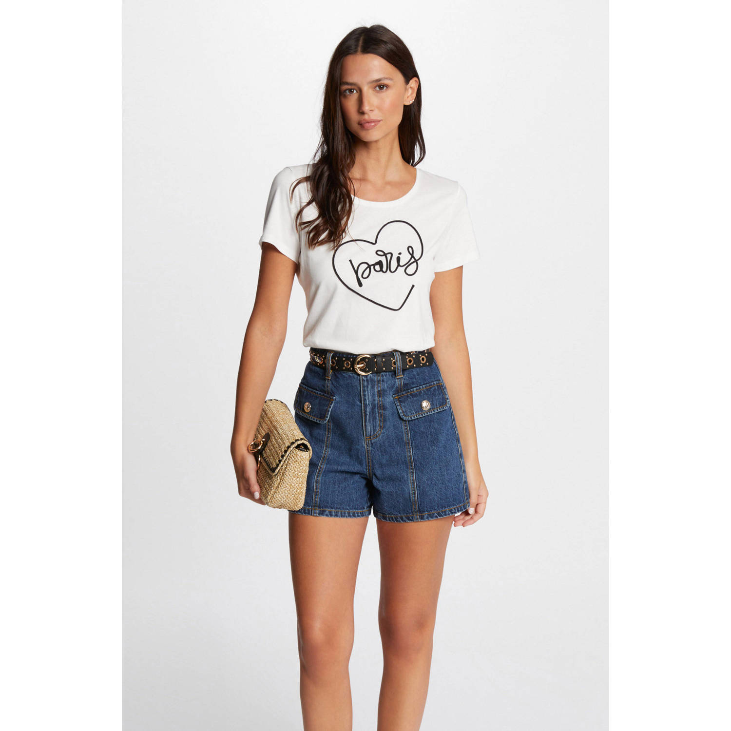 Morgan T-shirt met printopdruk ecru zwart