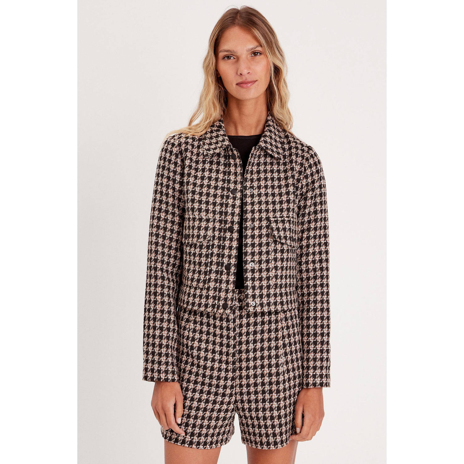 Cache jasje met pied-de-poule zwart taupe