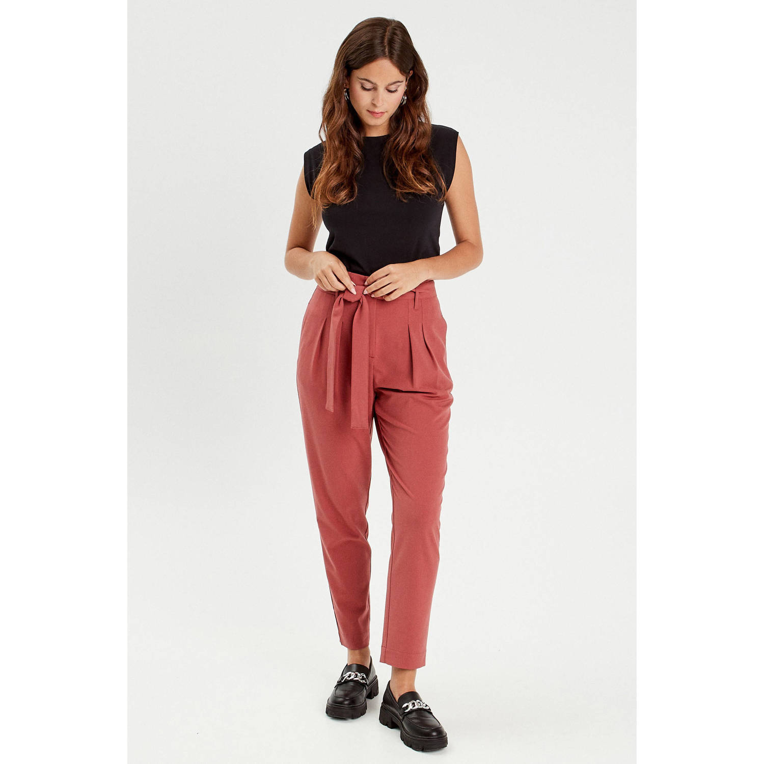 Cache high waist regular fit pantalon brique