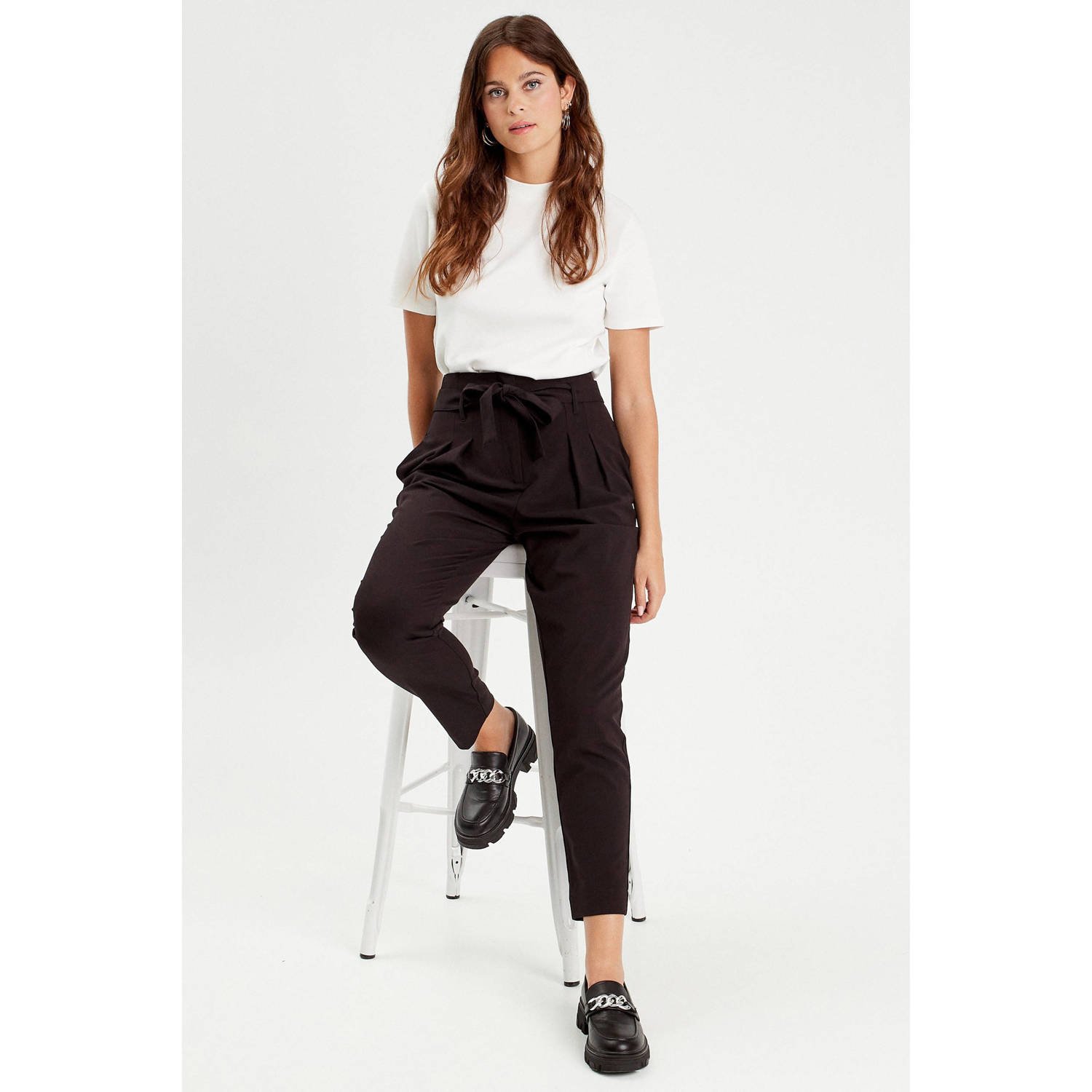 Cache high waist regular fit pantalon zwart