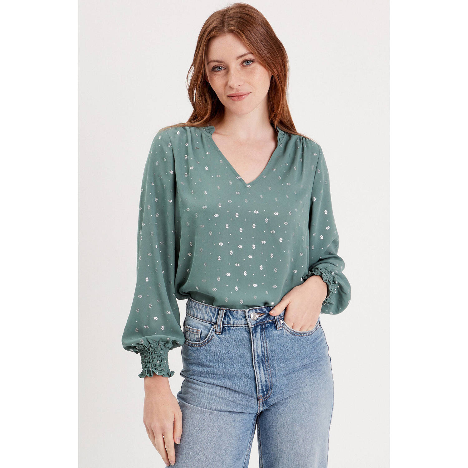 Cache blousetop met all over print en ruches