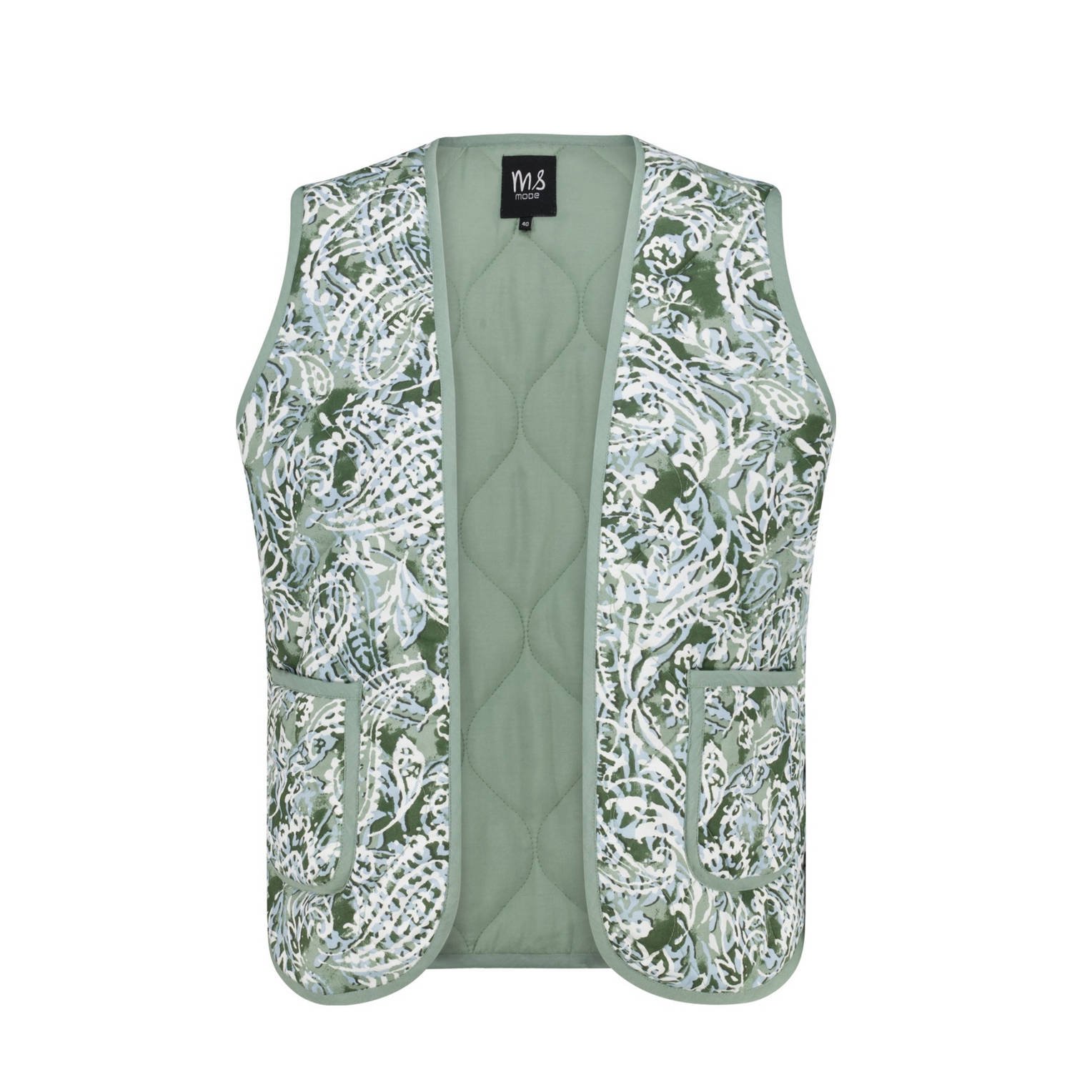 MS Mode gilet met contrastbies lichtkaki