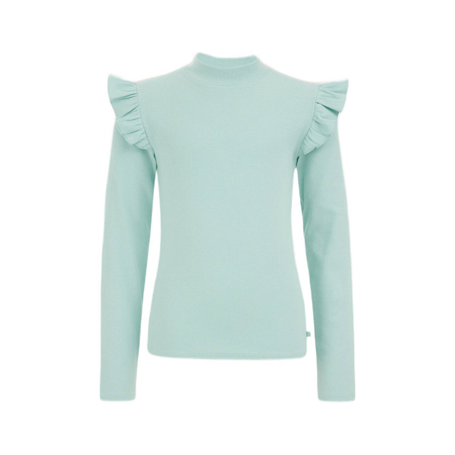 WE Fashion longsleeve Groen Meisjes Stretchkatoen Ronde hals Effen 110 116