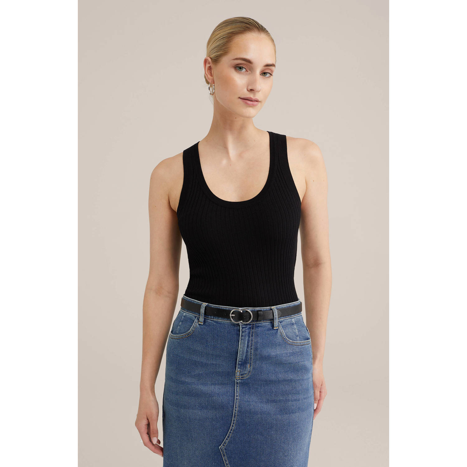 WE Fashion ribgebreide top zwart