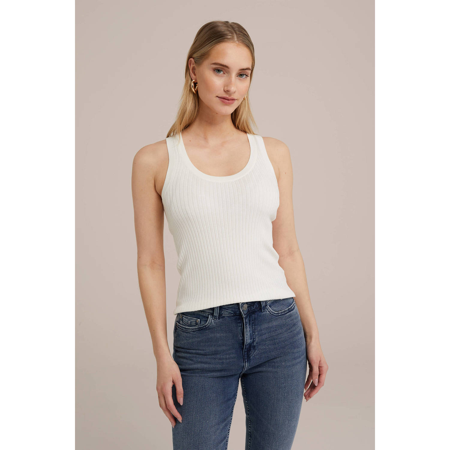 WE Fashion ribgebreide top wit