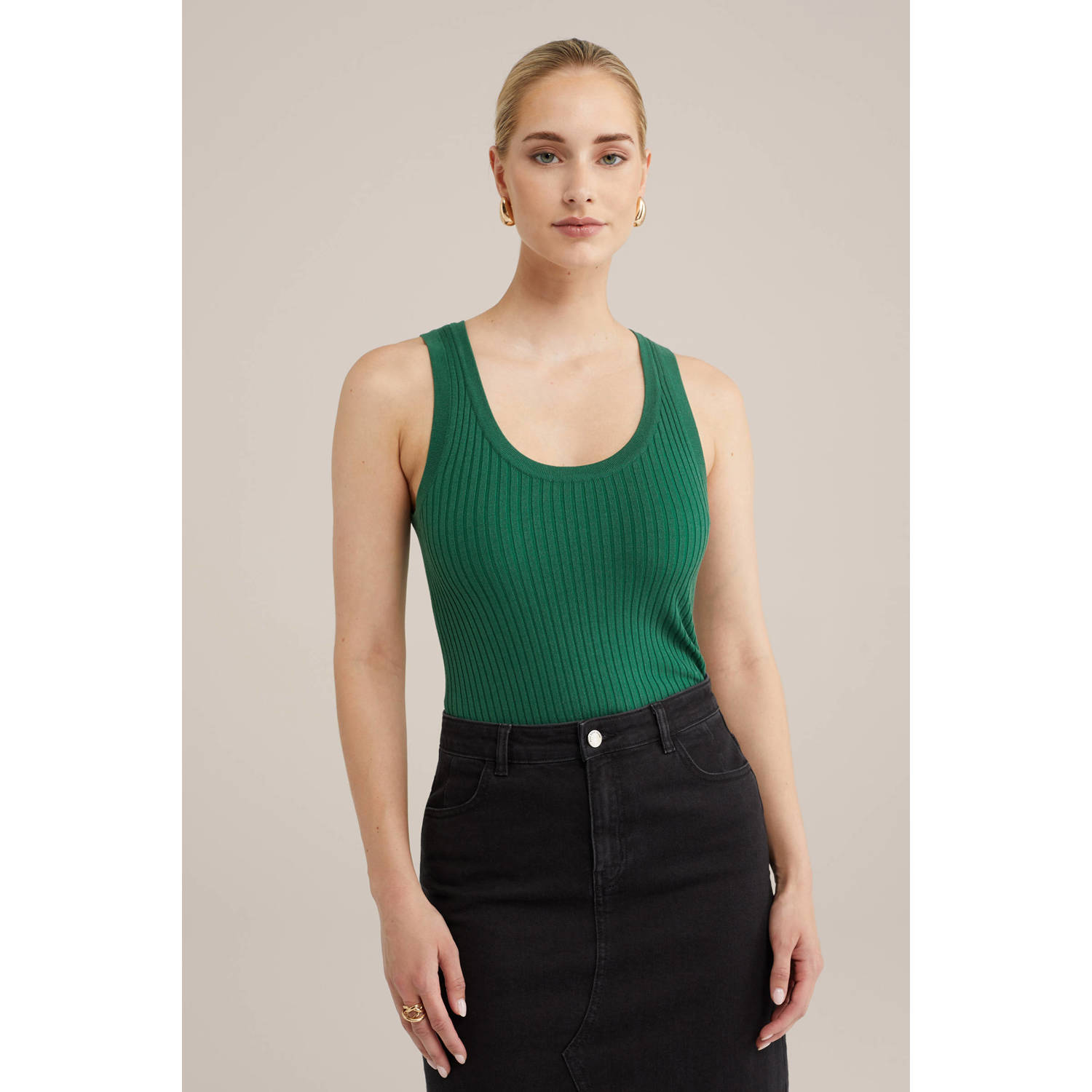 WE Fashion ribgebreide top donkergroen
