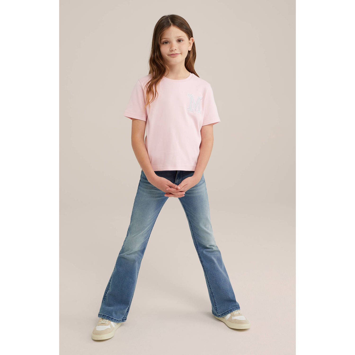 WE Fashion T-shirt met printopdruk en borduursels lichtroze
