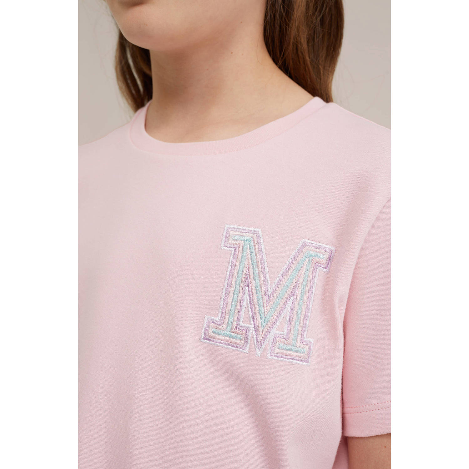WE Fashion T-shirt met printopdruk en borduursels lichtroze