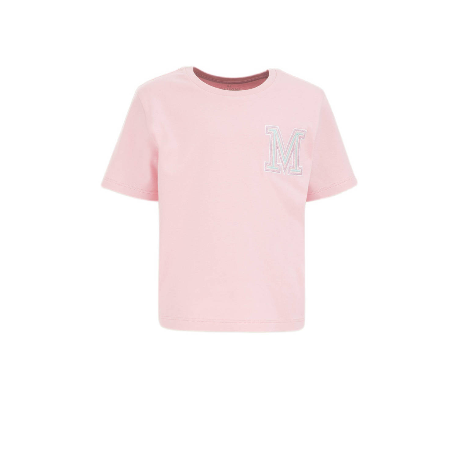 WE Fashion T-shirt met printopdruk en borduursels lichtroze