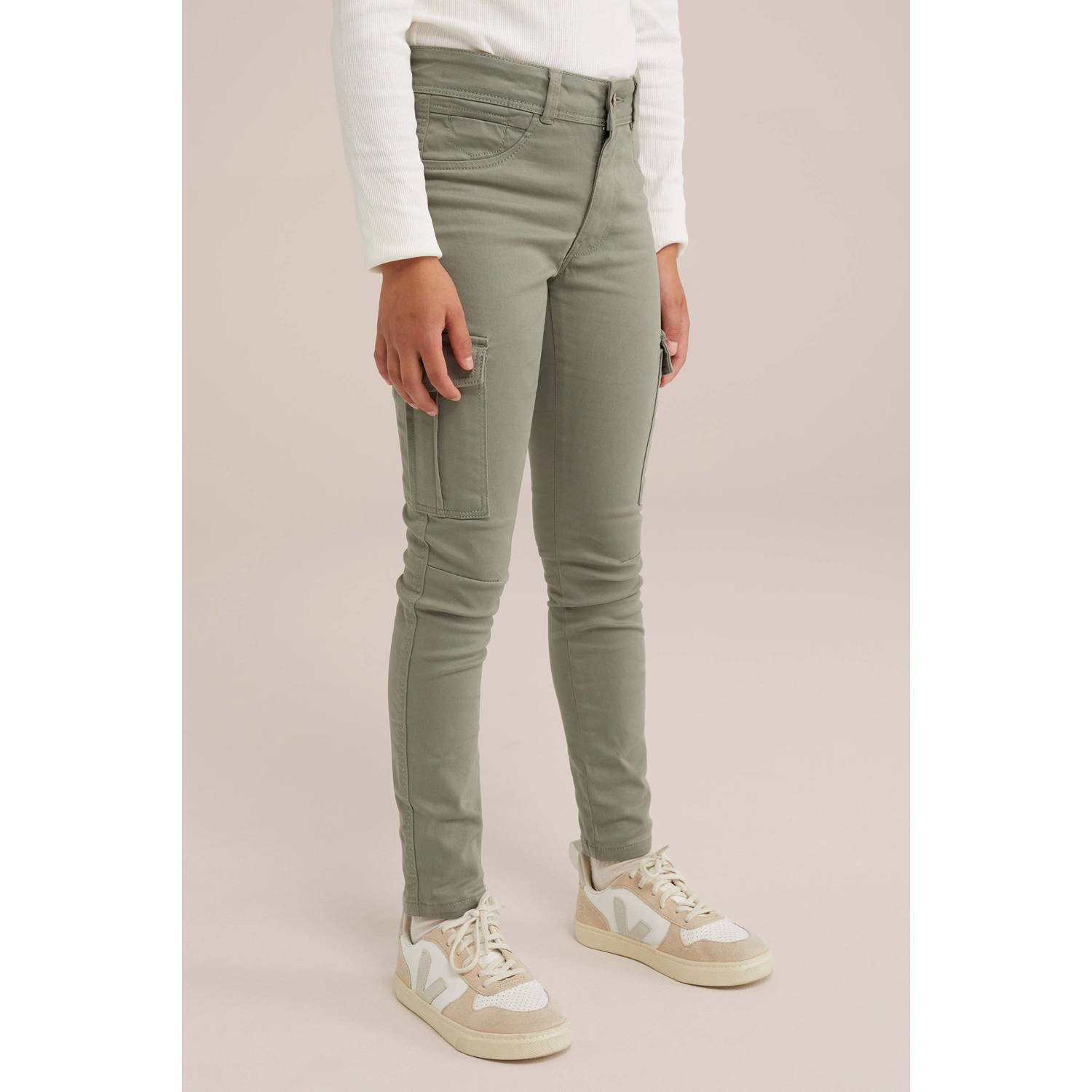 WE Fashion super skinny cargobroek zachtgroen