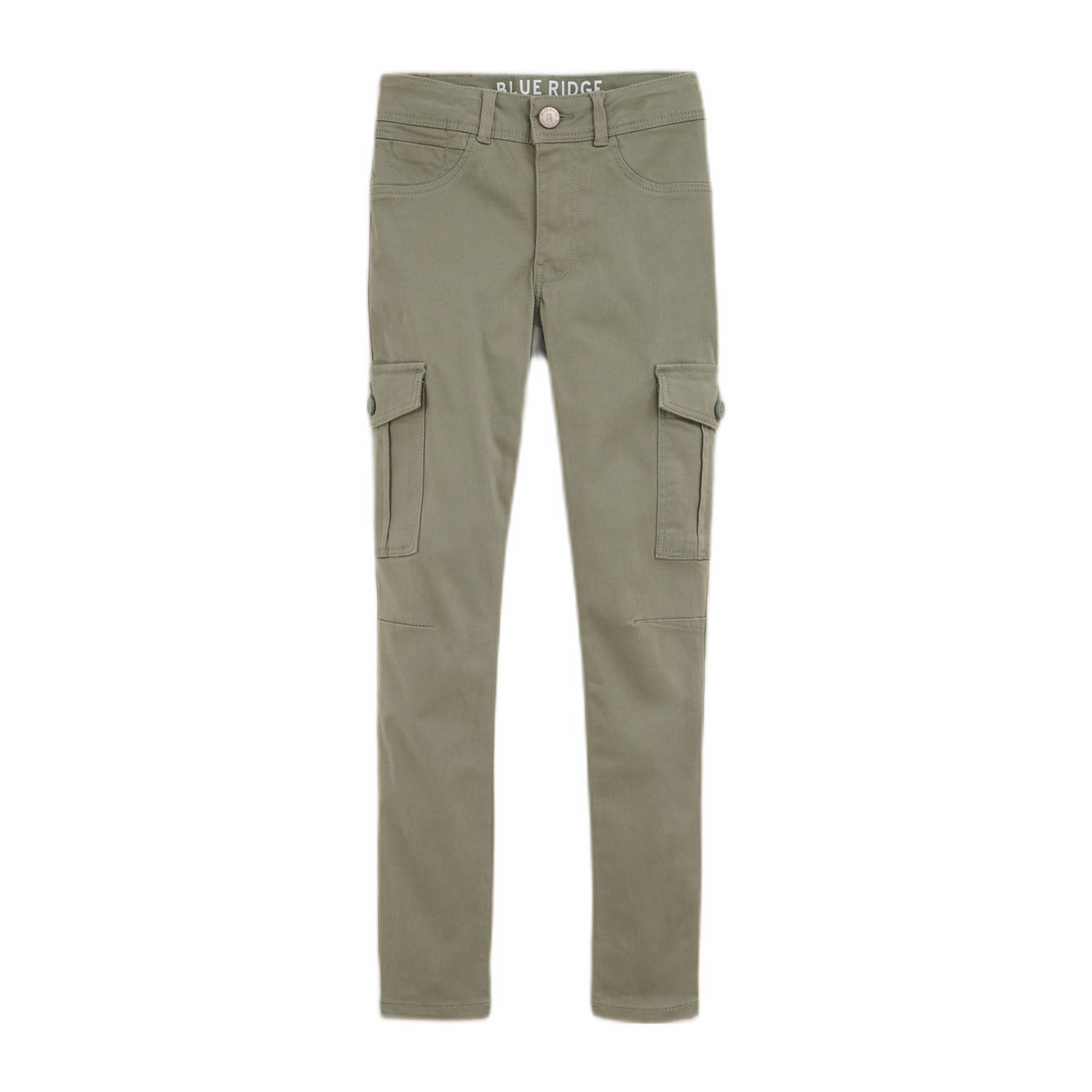 WE Fashion super skinny cargobroek zachtgroen Meisjes Stretchkatoen Effen 122