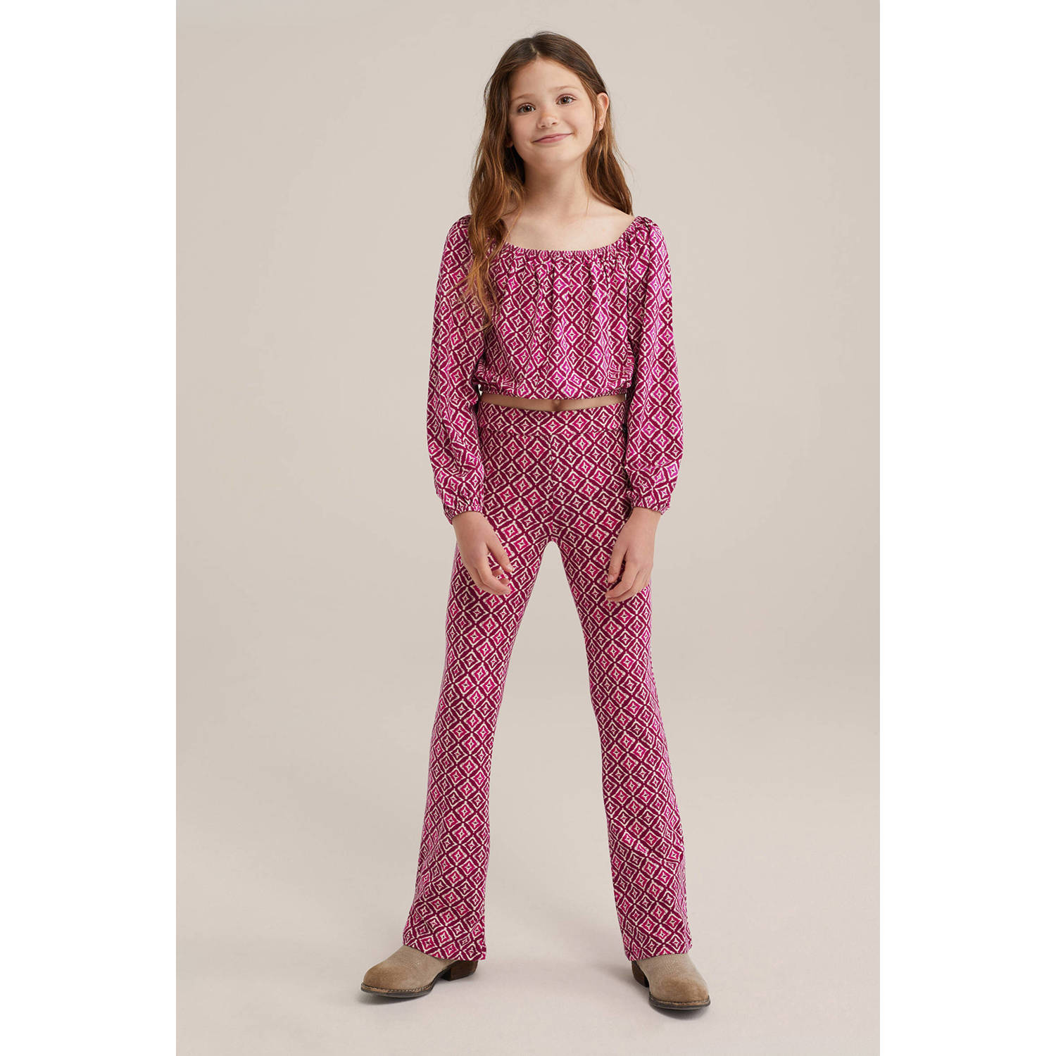 WE Fashion top met all over print roze donkerroze wit