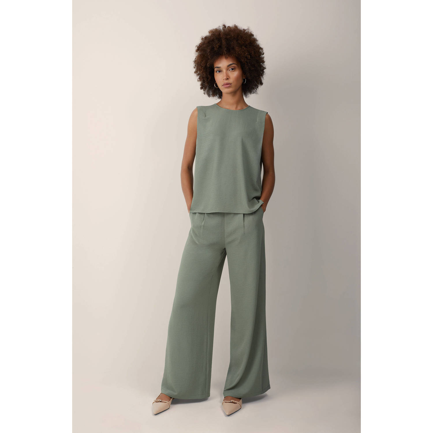 WE Fashion wide leg pantalon mintgroen