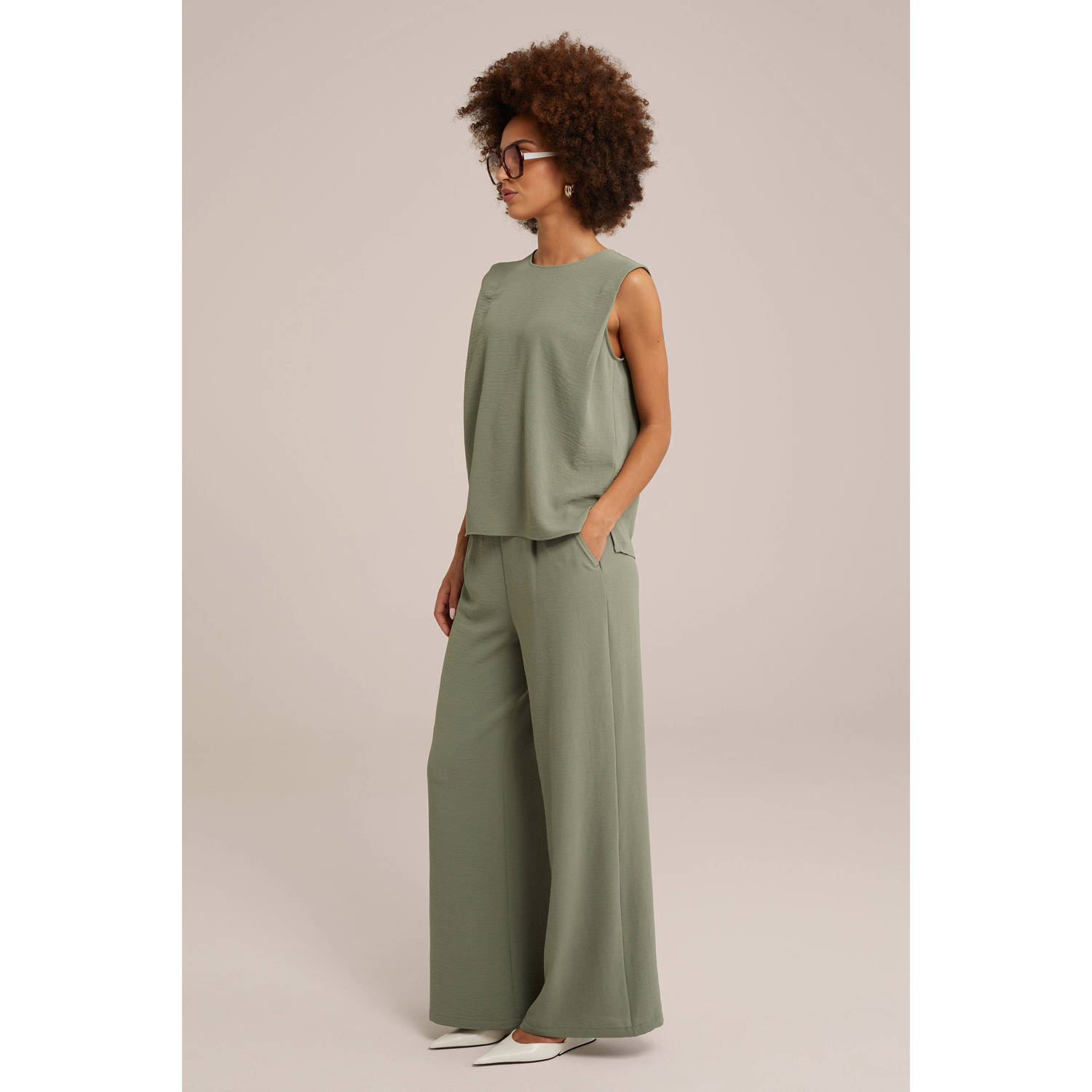 WE Fashion wide leg pantalon mintgroen