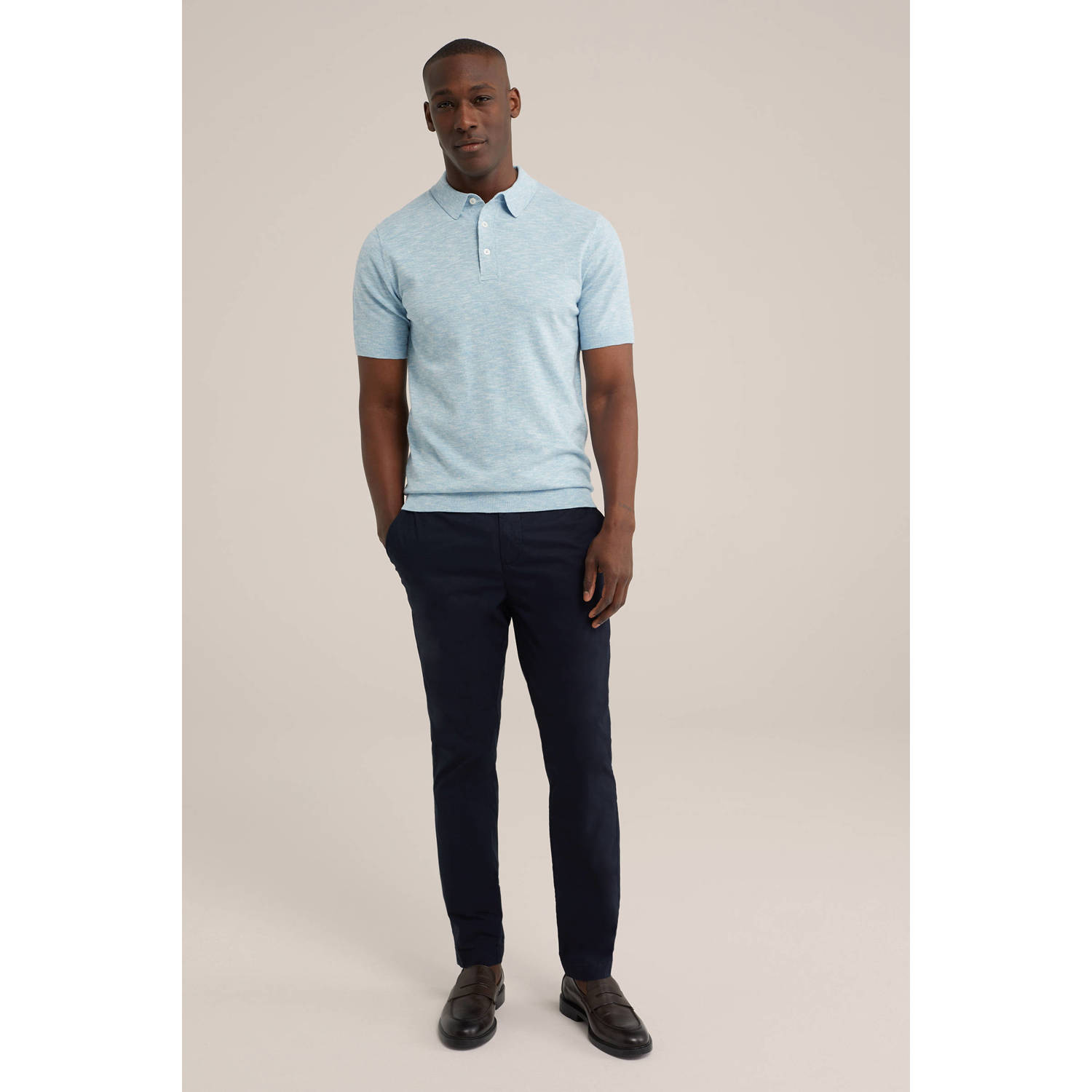 WE Fashion polo fijn gebreid lichtblauw
